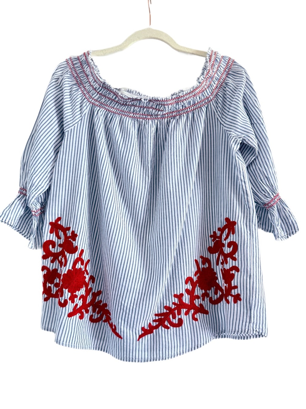 🌻 Westport Striped Top with Red Embroidery Medium - Picture 8 of 8